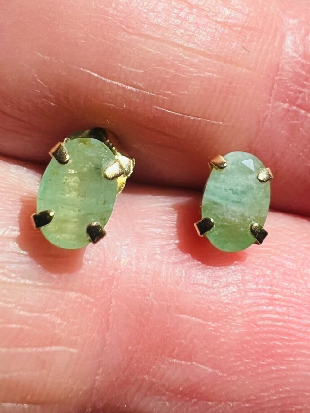 Vintage 14k Solid Gold and Jade Stud Earrings